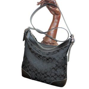 COACH Chelsea Black Signature "C" Canvas Leather Hobo Shoulder Cross-Bod…